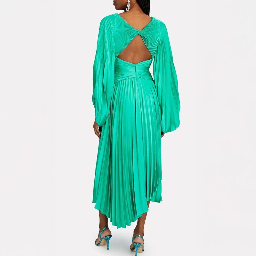 Acler Palms Pleated Midi Dress in Electric Green Size 10 NEW NWT - Picture 2 of 9